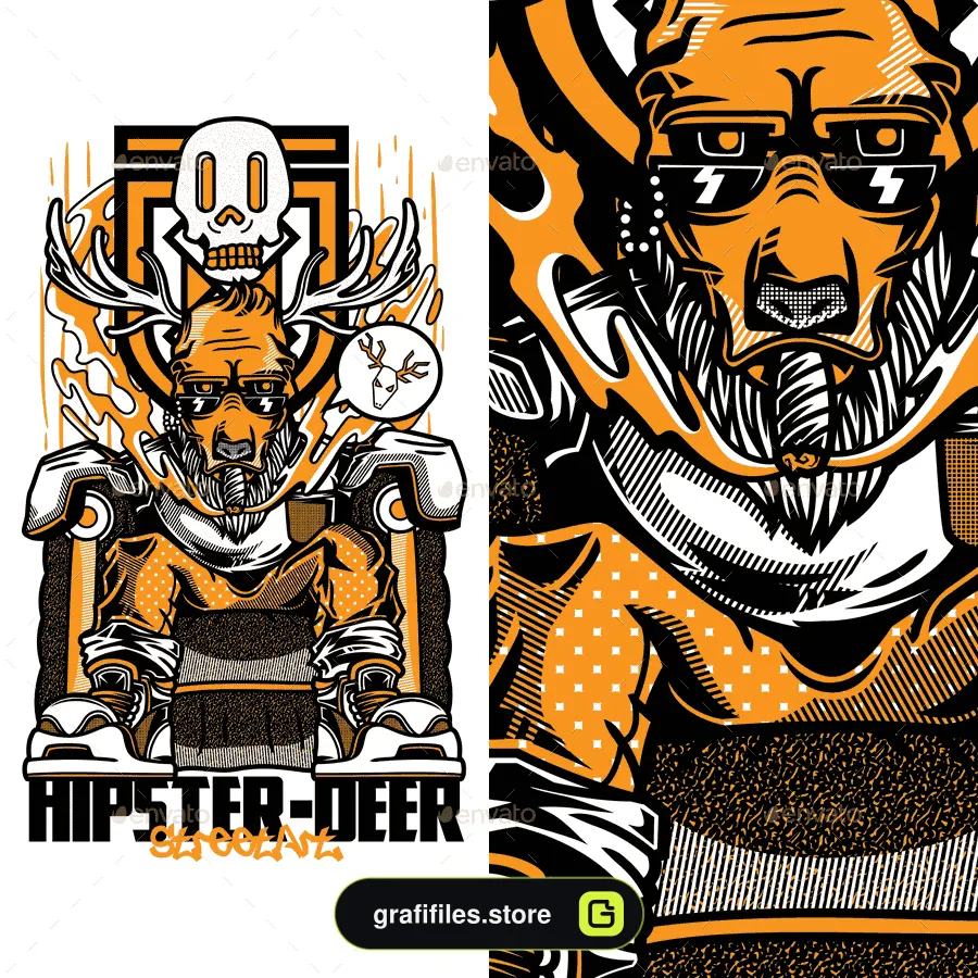 دانلود وکتور تیشرت Hipster-Deer T-Shirt Design - 1 وکتور تیشرت Hipster-Deer T-Shirt Design