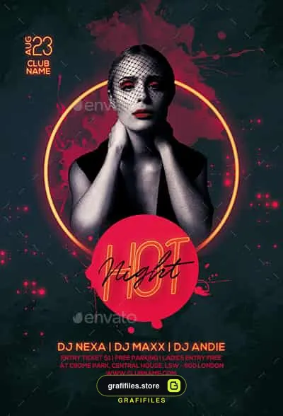 فایل لایه باز بنر Hot Night Party Flyer
