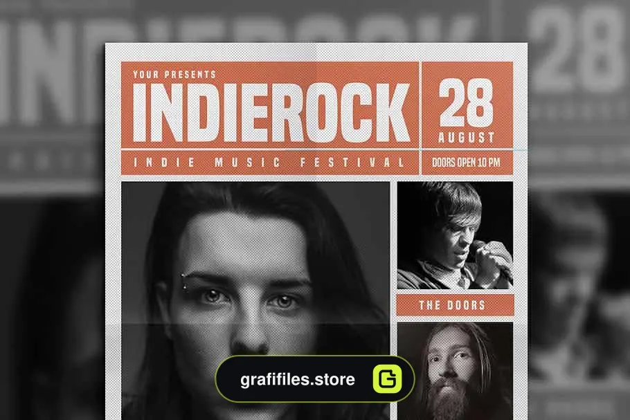 فایل لایه باز تراکت Indie Rock Newspaper Style Flyer