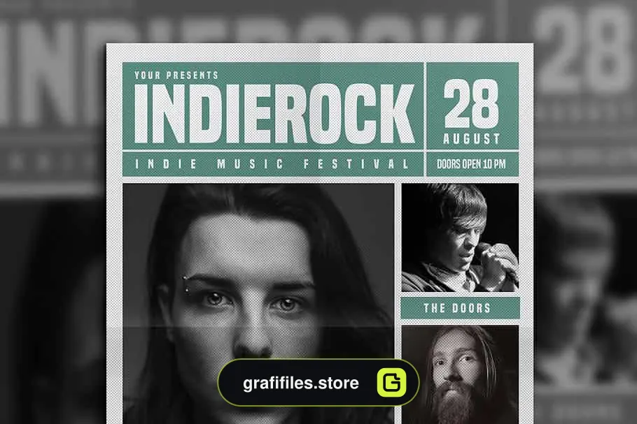 فایل لایه باز تراکت Indie Rock Newspaper Style Flyer