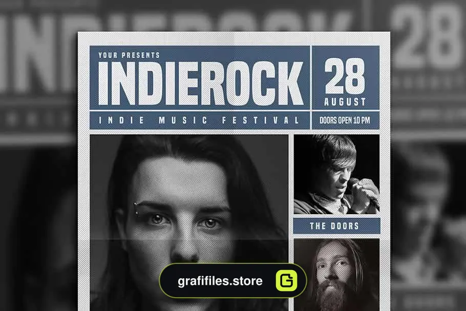 فایل لایه باز تراکت Indie Rock Newspaper Style Flyer - 3