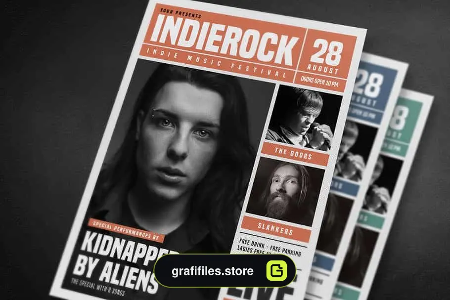 فایل لایه باز تراکت Indie Rock Newspaper Style Flyer - 5
