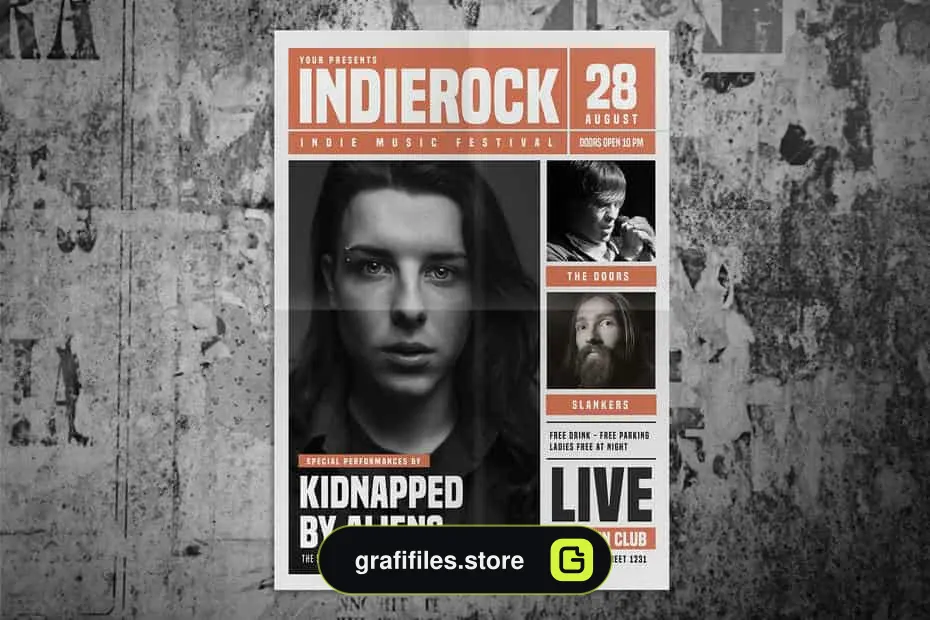 فایل لایه باز تراکت Indie Rock Newspaper Style Flyer - 7