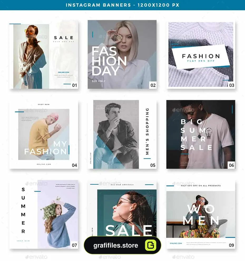 فایل لایه باز بنر اینستاگرام Instagram Blue & White Banners