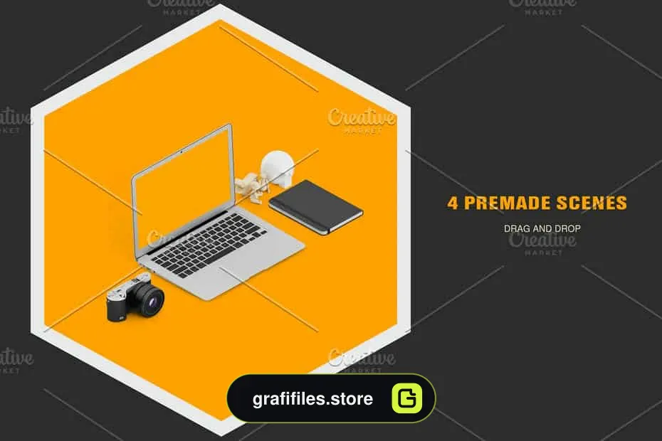 موکاپ ایزومتریک دفترکار