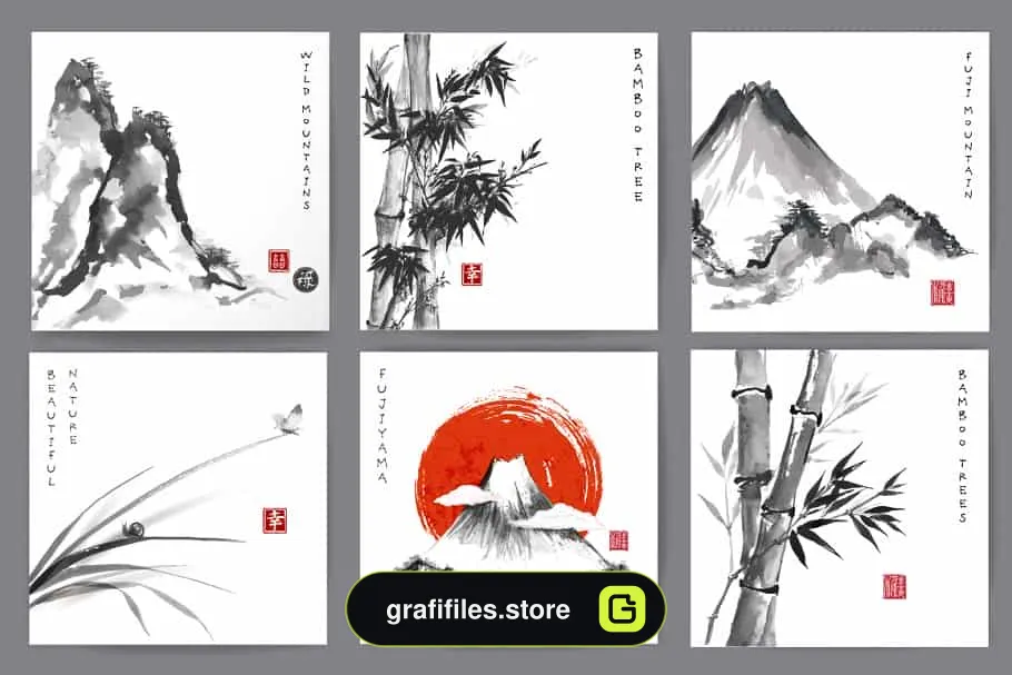 دانلود کلیپ آرت لکه جوهر Japanese ink painting sumi-e, part 1 - 1 کلیپ آرت لکه جوهر