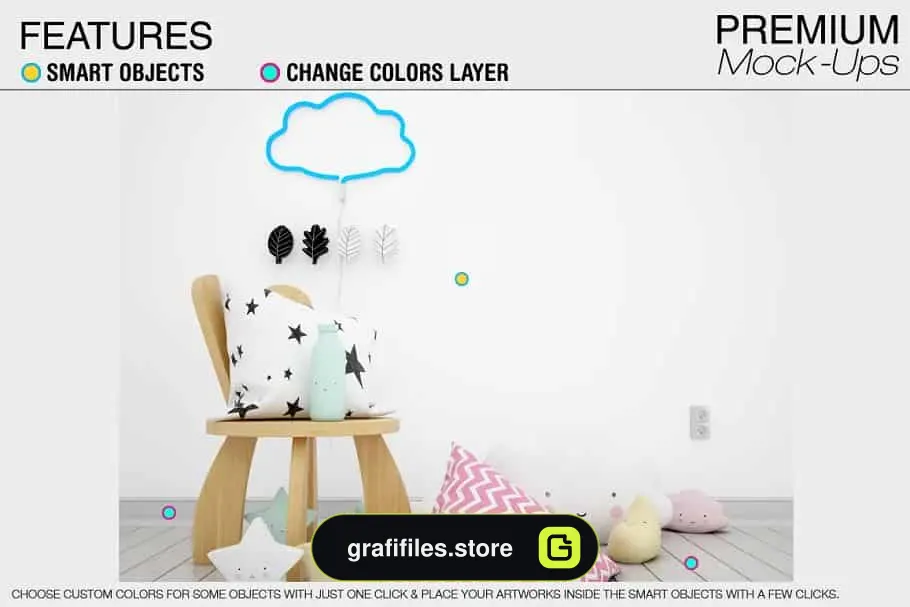 موکاپ قاب عکس اتاق کودک Kids Room & Frame Mockups