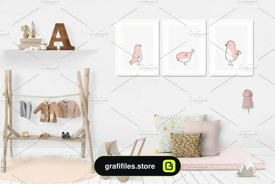 موکاپ قاب عکس و دیوار اتاق کودک