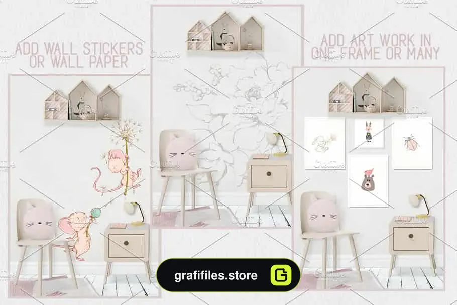 موکاپ دیوار و قاب عکس اتاق کودک Kids Room Wall/Frame Mock Up 15