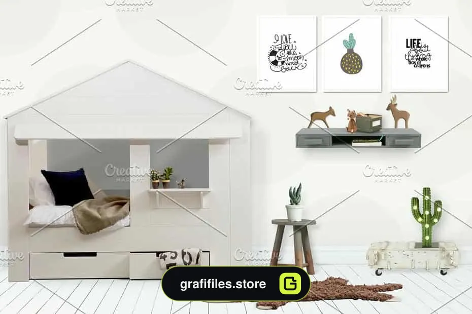 موکاپ دیوار و قاب عکس اتاق کودک