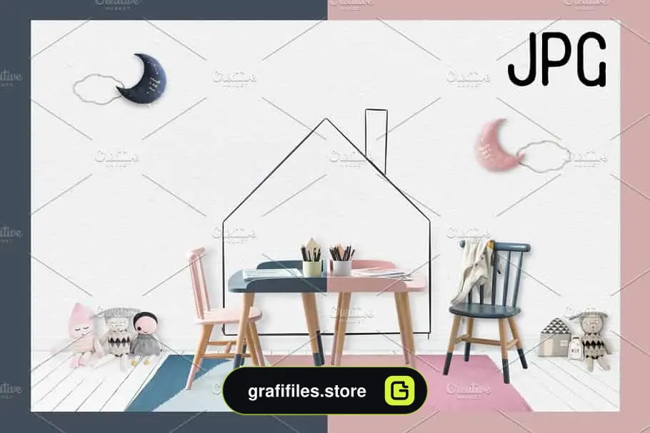 موکاپ دیوار و قاب عکس اتاق خواب کودک