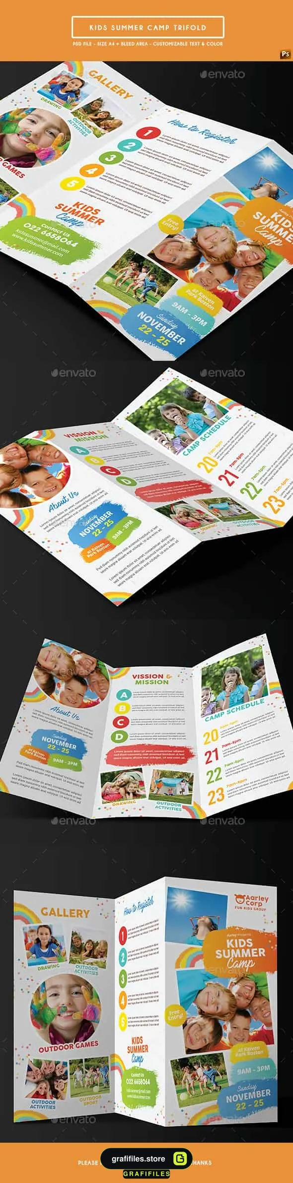 فایل لایه باز بروشور کمپ تابستانی کودکان Kids Summer Camp Trifold