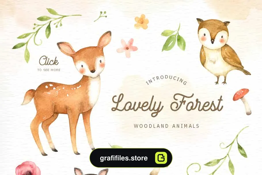 دانلود کلیپ آرت حیوانات جنگل Lovely Forest Watercolor Clip Art - 1 کلیپ آرت حیوانات جنگل