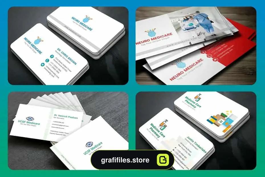 فایل لایه باز کارت ویزیت پزشک Medical Business Cards Bundle