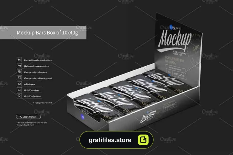 موکاپ جعبه شکلات Mockup Bars Box
