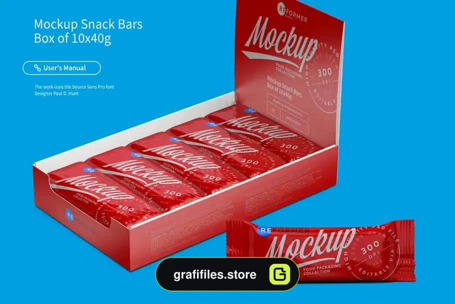 موکاپ جعبه شکلات Mockup Snack Bars Box Of 10x40g