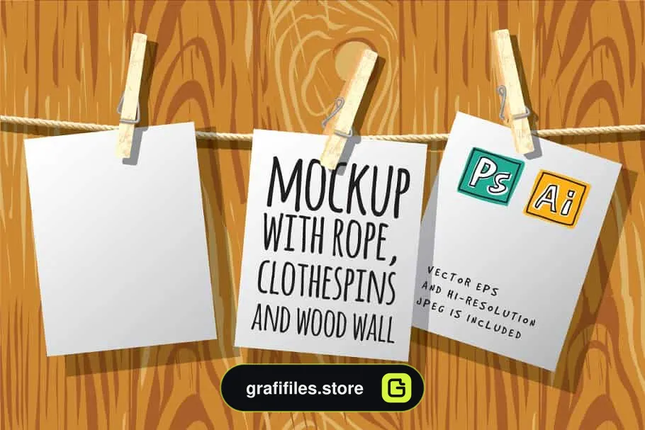 موکاپ Mockup with rope clothespins