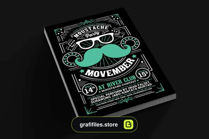 فایل لایه باز تراکت Movember Moustache Party Flyer