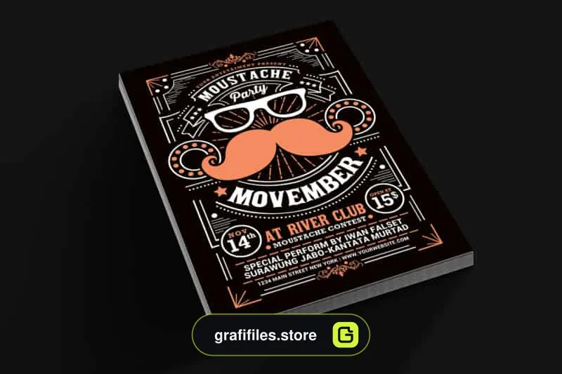 فایل لایه باز تراکت Movember Moustache Party Flyer