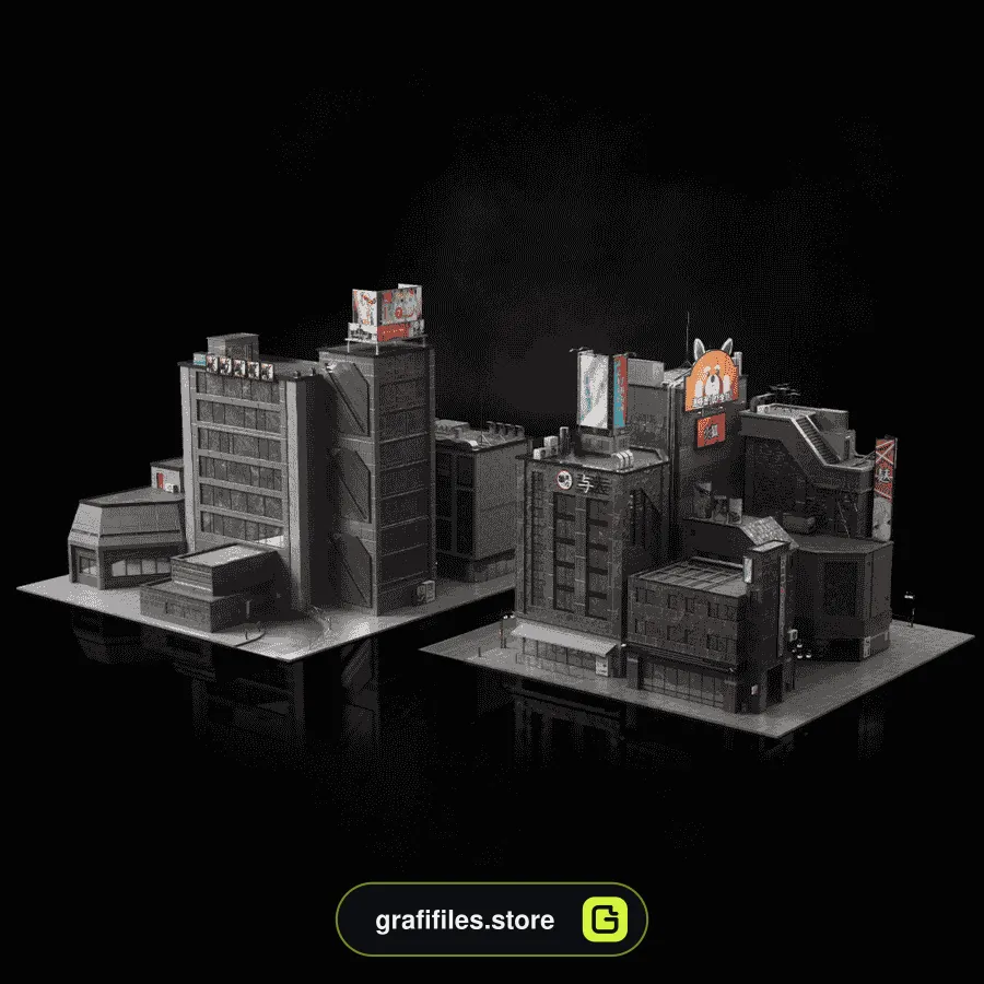 دانلود آبجکت ساختمان های توکیو Kitbash3D Neo Tokyo 2 - 4 آبجکت ساختمان های توکیو