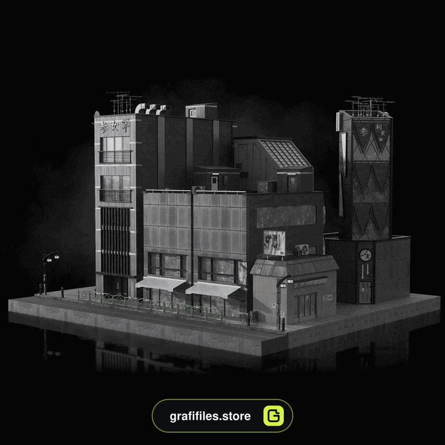 دانلود آبجکت ساختمان های توکیو Kitbash3D Neo Tokyo 2 - 10 آبجکت ساختمان های توکیو - 9