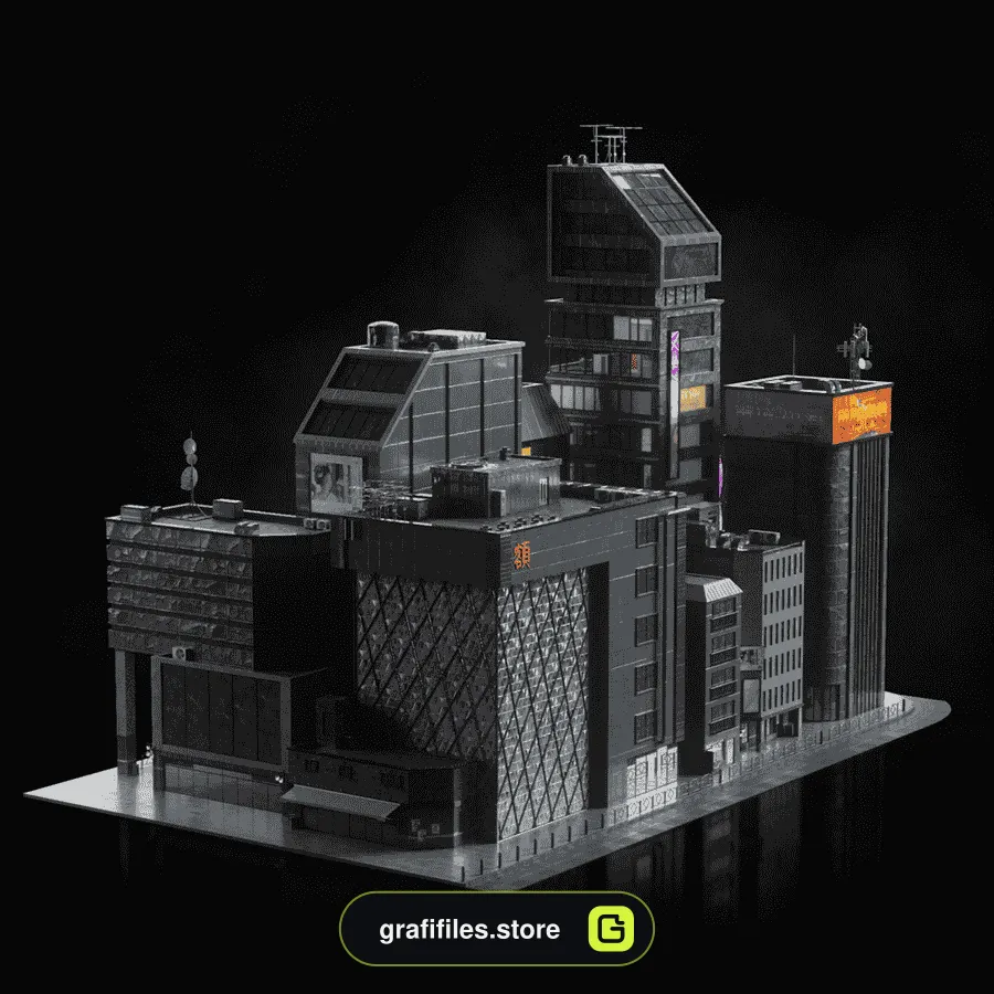 دانلود آبجکت ساختمان های توکیو Kitbash3D Neo Tokyo 2 - 12 آبجکت ساختمان های توکیو - 11