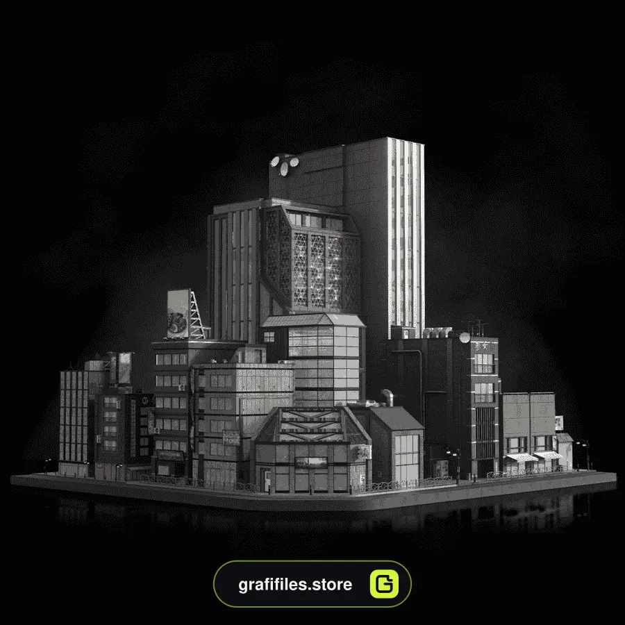 دانلود آبجکت ساختمان های توکیو Kitbash3D Neo Tokyo 2 - 14 آبجکت ساختمان های توکیو - 13