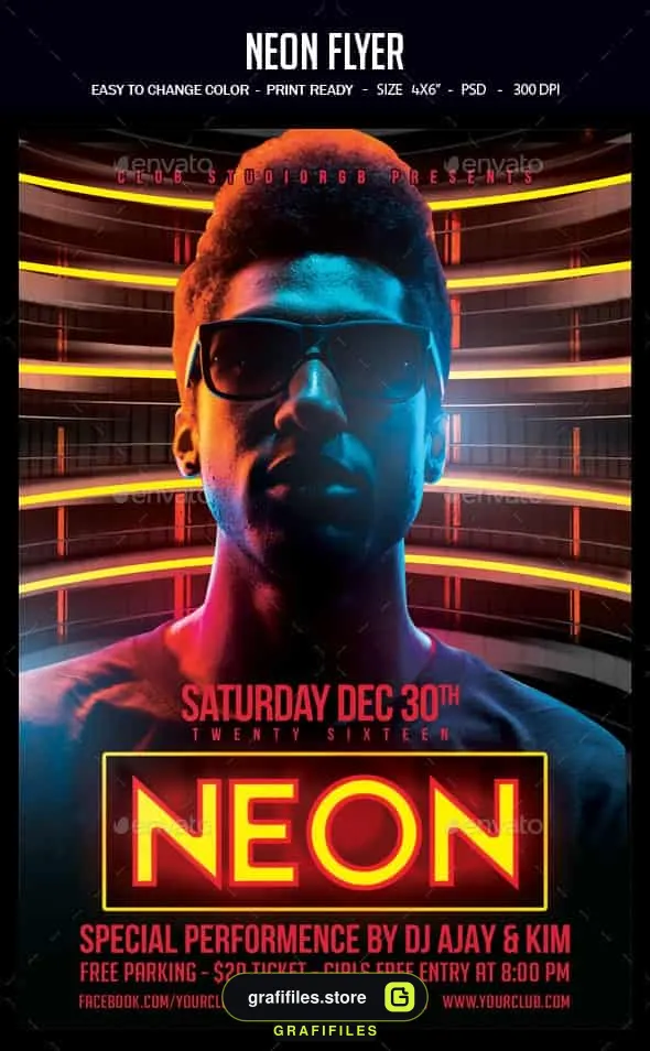 فایل لایه باز آگهی Neon Flyer