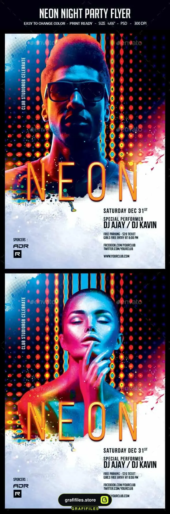 فایل لایه باز بنر Neon Night Party Flyer