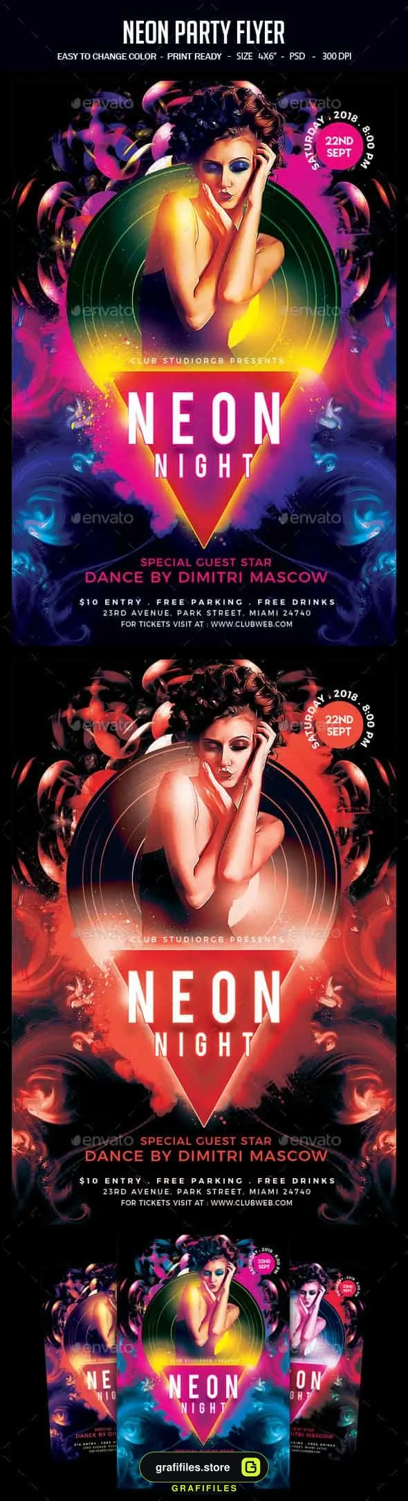 فایل لایه باز بنر Neon Party Flyer