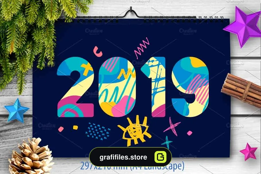 وکتور سال نو میلادی 2019 New Year Christmas Blue Bundle