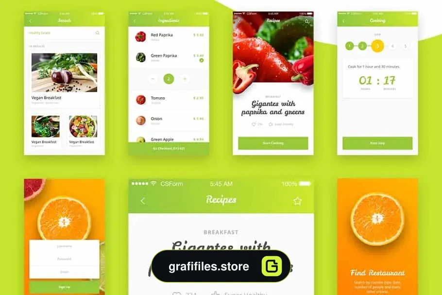 فایل لایه باز رابط کاربری اپلیکیشن غذا