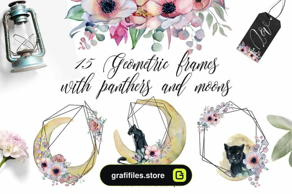 دانلود کلیپ آرت آبرنگی گل Panthers & Floral Watercolor set - 1 کلیپ آرت آبرنگی گل Panthers & Floral Watercolor set