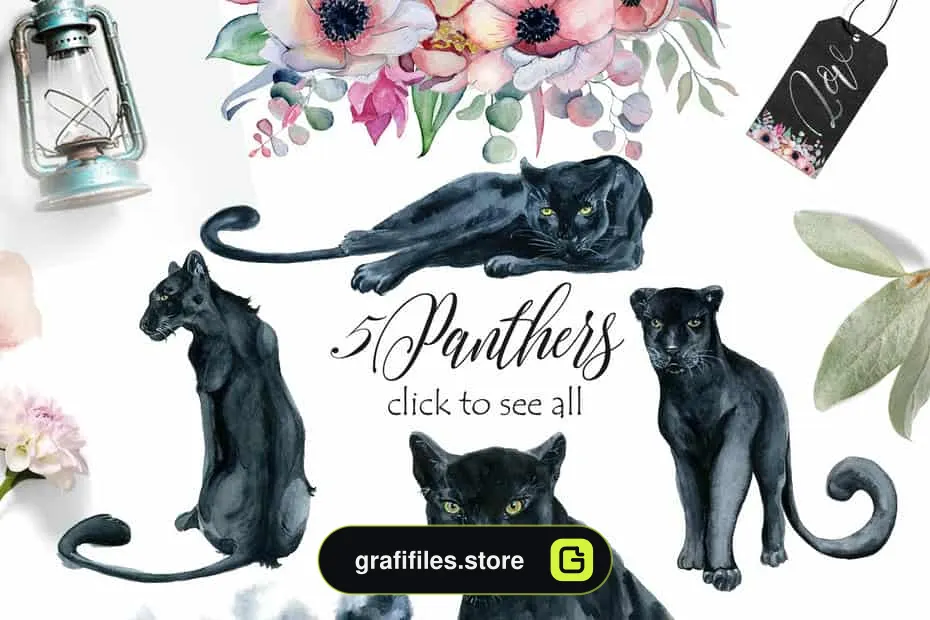دانلود کلیپ آرت آبرنگی گل Panthers & Floral Watercolor set - 14 کلیپ آرت آبرنگی گل Panthers & Floral Watercolor set - 13