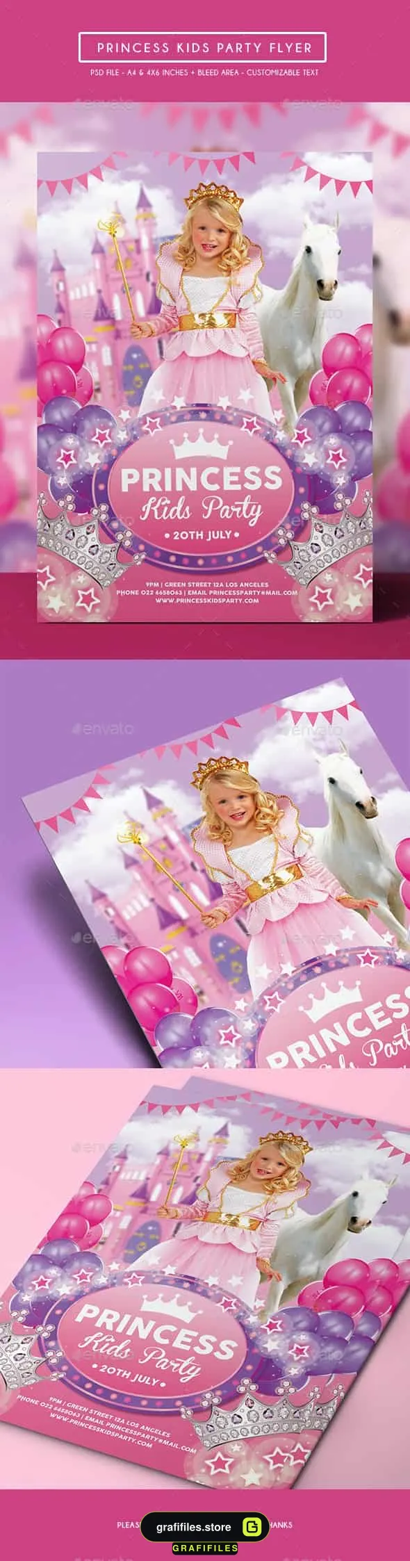 فایل لایه باز کارت دعوت جشن تولد Princess
