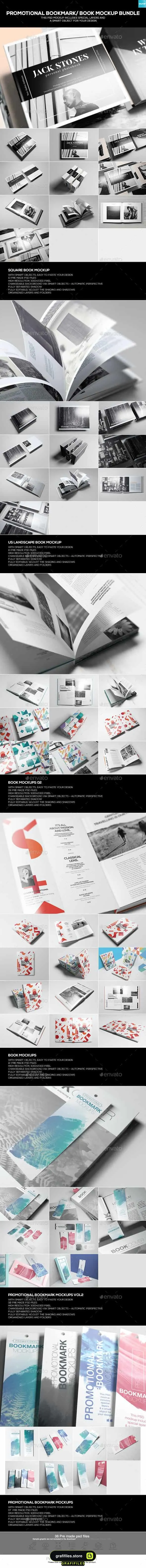 موکاپ کتاب Promotional Bookmark/ Book Mockup Bundle