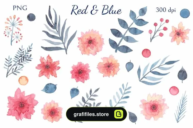 کلیپ آرت گل Red and Blue