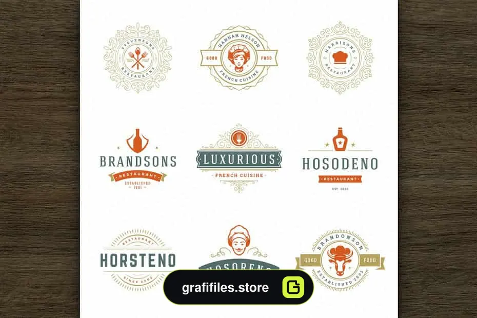 فایل لایه باز لوگو رستوران Restaurant Logos and Badges 2
