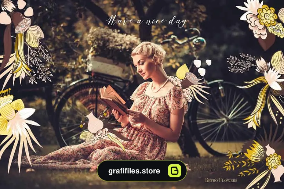 کلیپ آرت گل Retro Flowers