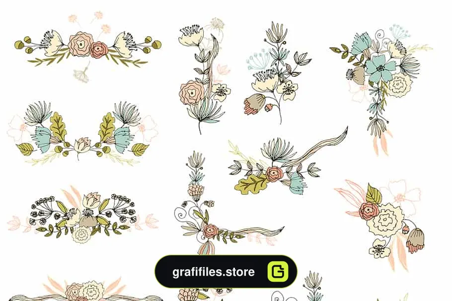 کلیپ آرت گل Romantic Flowers Set