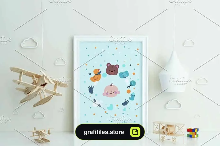 موکاپ اتاق کودک Set of 3 mockup Room airplane kids