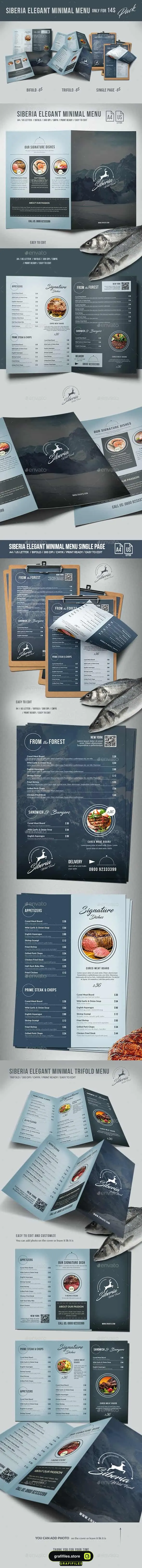 فایل لایه باز منو غذا Siberia Elegant Minimal Menu Bundle