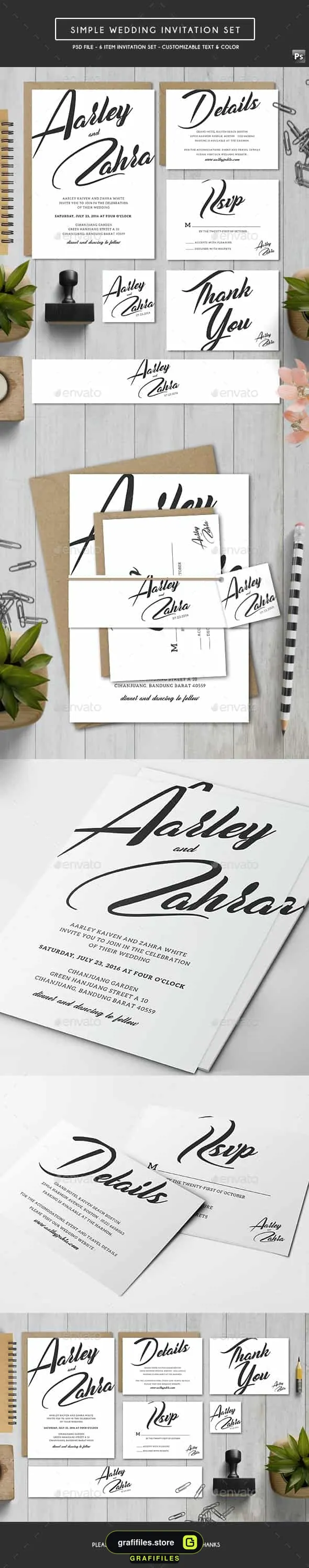 فایل لایه باز کارت دعوت عروسی Simple Wedding Invitation Set