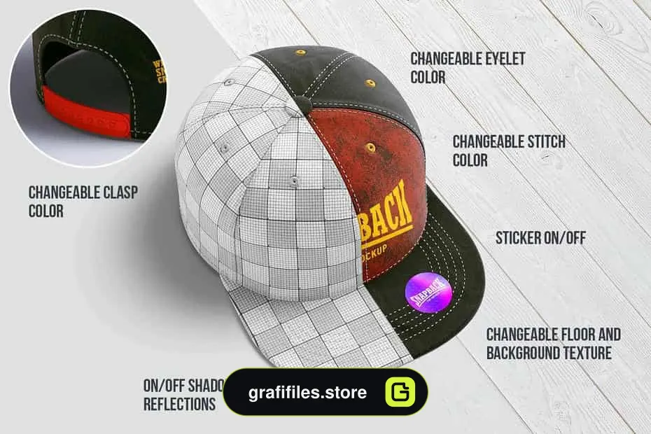 موکاپ کلاه Snapback Cap 3d Mockup