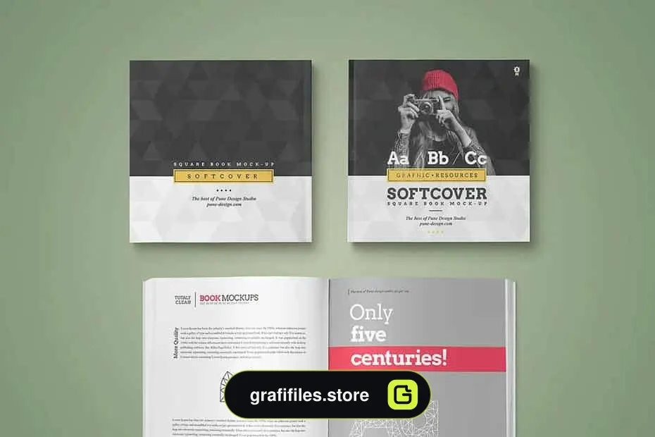 موکاپ کتاب Softcover Square Book Mock-Up