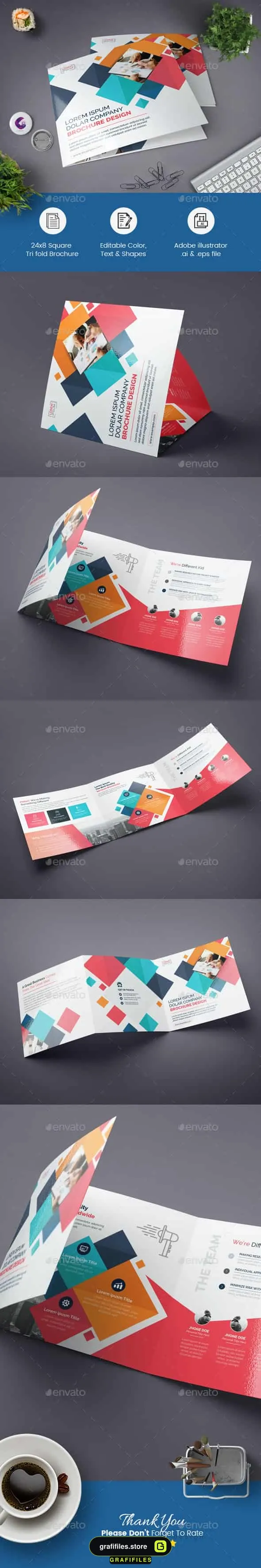 وکتور بروشور Square Tri-fold Brochure