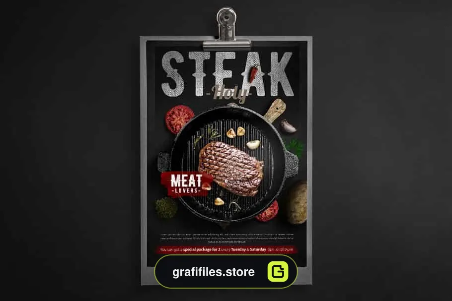 فایل لایه باز منو رستوران Steak Menu Flyer