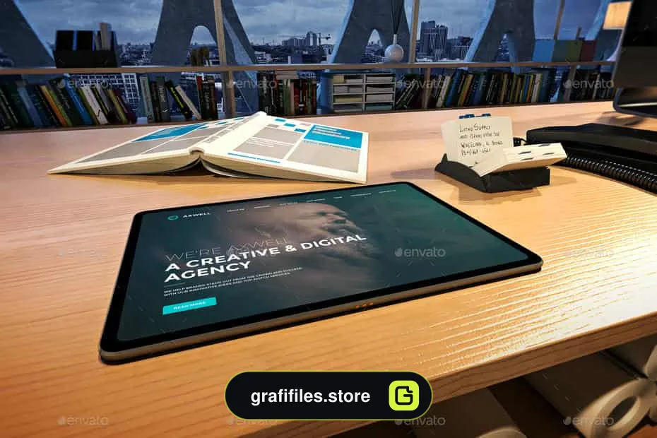 موکاپ تبلت روی میز