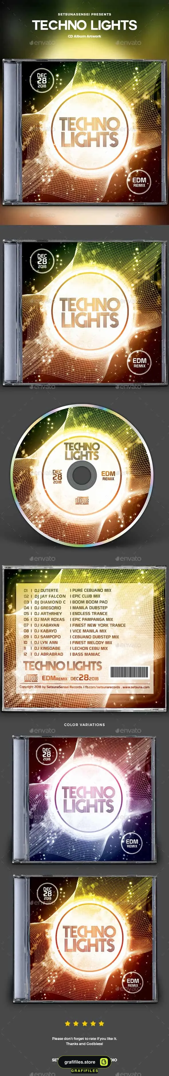 فایل لایه باز کاور سی دی Techno Lights CD Album Artwork