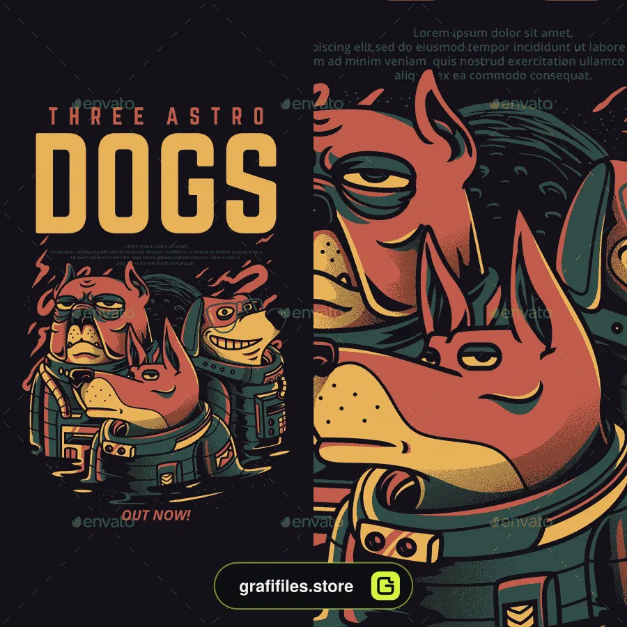 وکتور تیشرت Three Astro Dogs 